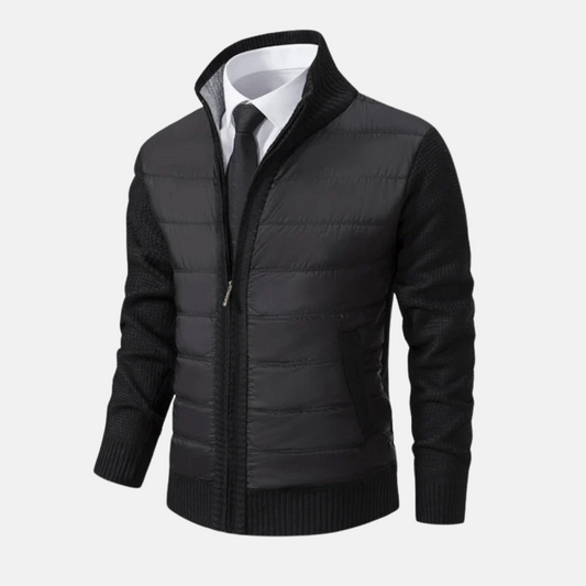 Men’s Hybrid Cardigan Jacket - Quilted Front - Ribbed Stand Collar