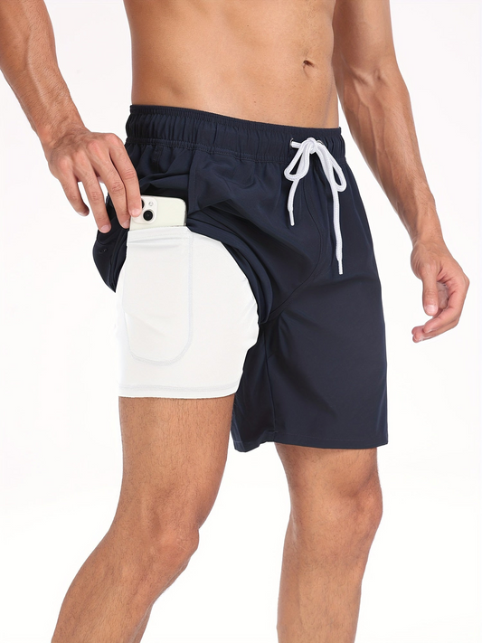 Men's Swim Shorts – Quick-Drying – Mid-Length – Elastic Waist – Double Layer