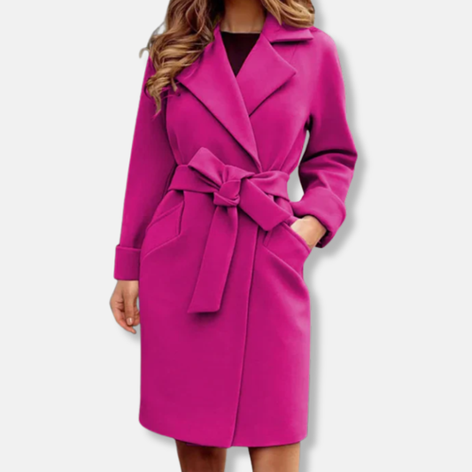 Women's Trench Coat – Tailored Fit – Wool-Like Texture – Belt – Knee Length