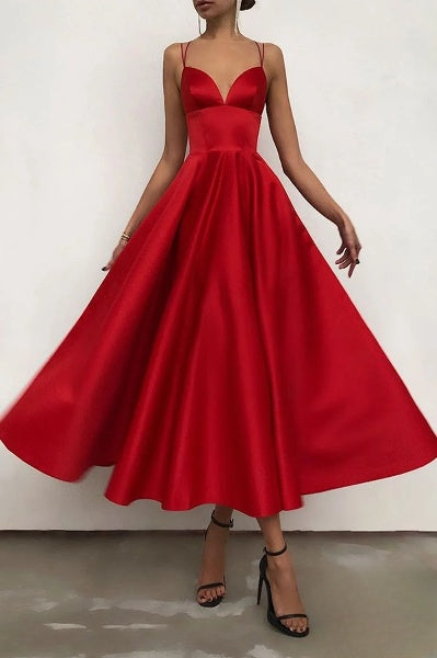 Esmée - Elegant Midi Dress with Spaghetti Straps for Special Occasions