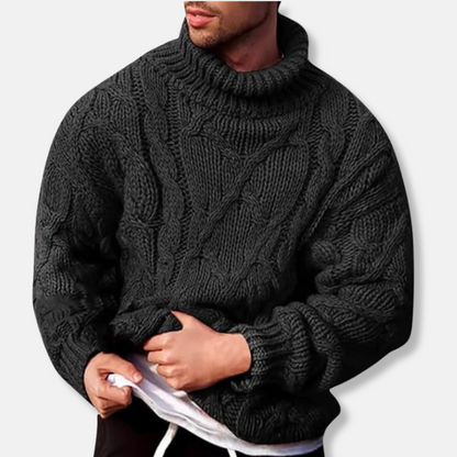Men's Sweater – Knit – Relaxed Fit – Thick Cable Knit – High Turtleneck
