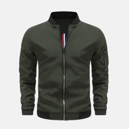 Men's Bomber Jacket – Regular Fit – Smooth Lightweight Material – Ribbed Edges – Sleeve Pocket with Zipper