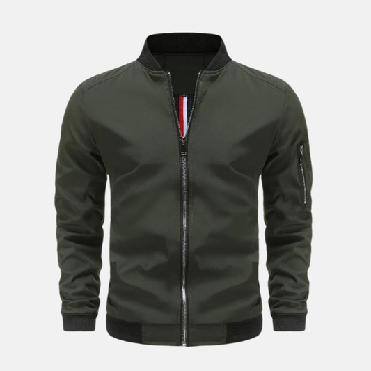 Men's Bomber Jacket – Regular Fit – Smooth Lightweight Material – Ribbed Edges – Sleeve Pocket with Zipper