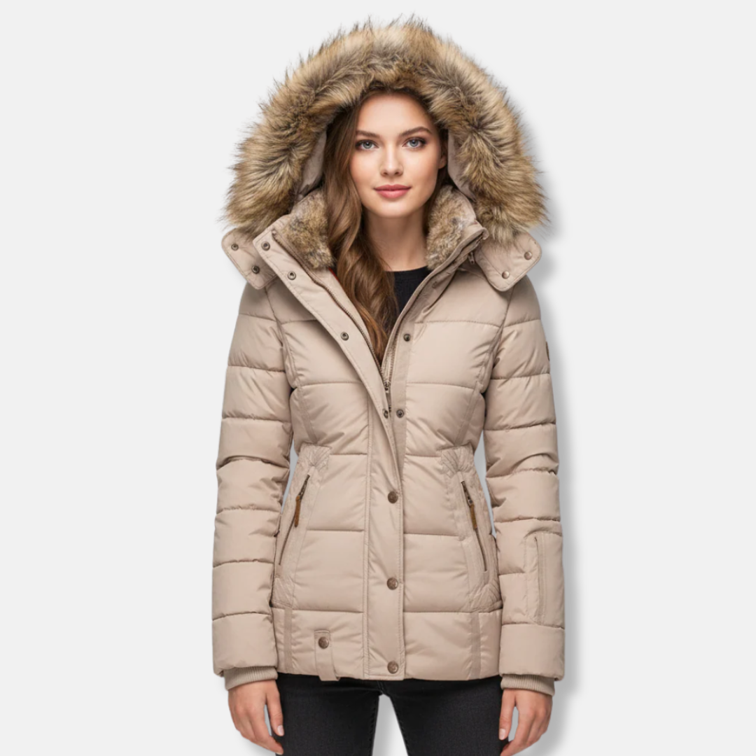 Isla Quilted Puffer Jacket | Fur Trim Hood Hip-Length Jacket
