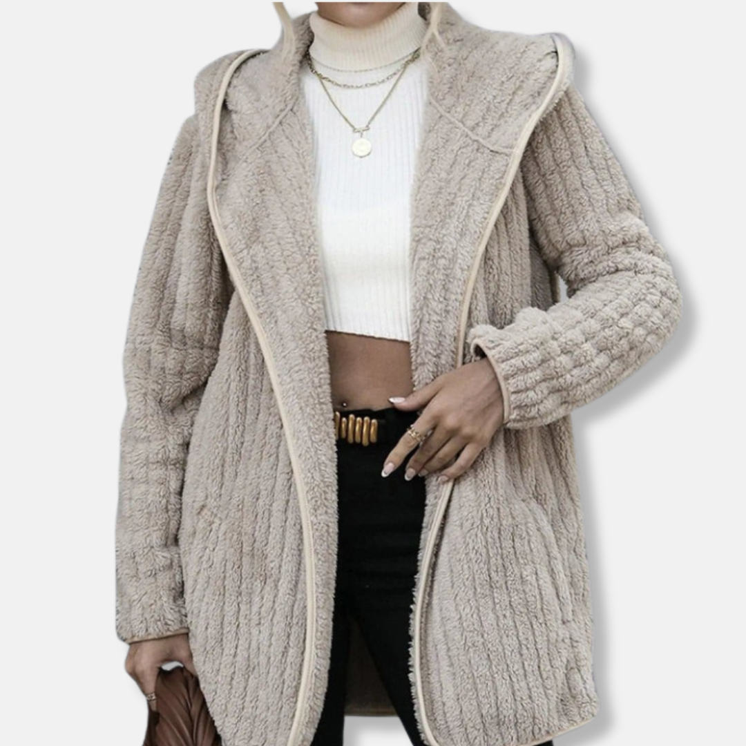 Isla Fleece Oversized Cardigan | Hooded Ribbed Texture Cardigan