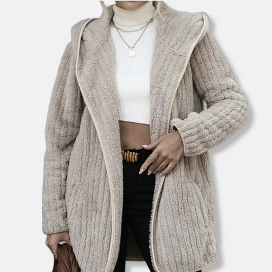 Isla Fleece Oversized Cardigan | Hooded Ribbed Texture Cardigan