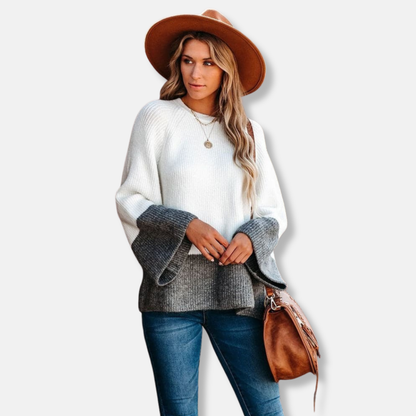 Isla Relaxed Fit Pullover Sweater | Color Block Crewneck Sweater