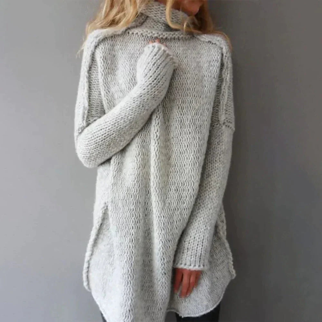 Women's Pullover – Oversize Fit – Chunky Knit – Turtleneck – Side Slits