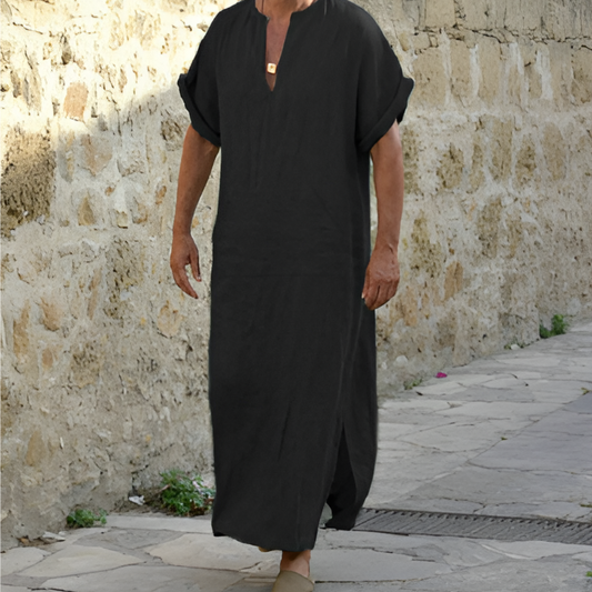 Men's Shirt Dress – Relaxed Fit – Lightweight and Breathable – V-Neck – Short Sleeves – Slit
