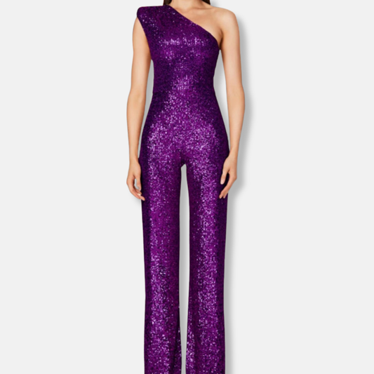 Stella Sequined One-Shoulder Wide Leg Jumpsuit | Sleeveless Jumpsuit