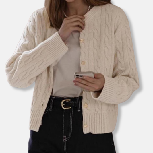 Women's Cardigan – Relaxed Fit – Cable Knit – Button Closure – Ribbed Edges