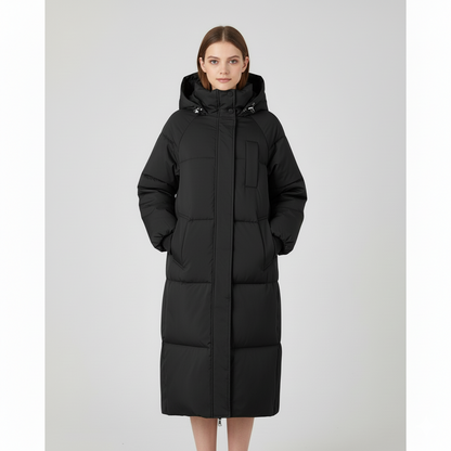 Women's Winter Mid-Length Cotton Coat - Oversized Hooded Puffer Jacket