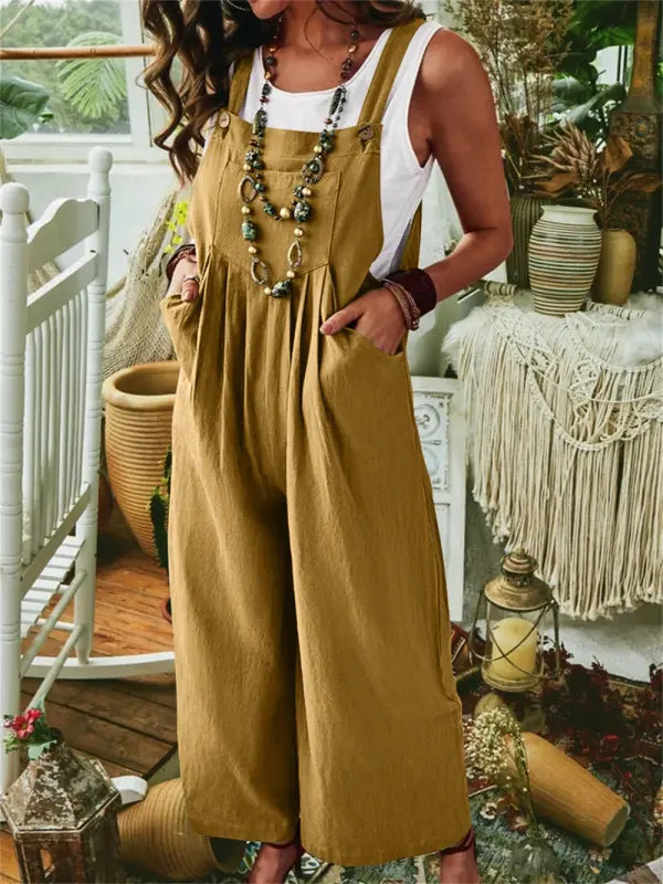 Women's Jumpsuit – Relaxed Fit – Wide Legs – Lightweight and Breathable – Adjustable Straps