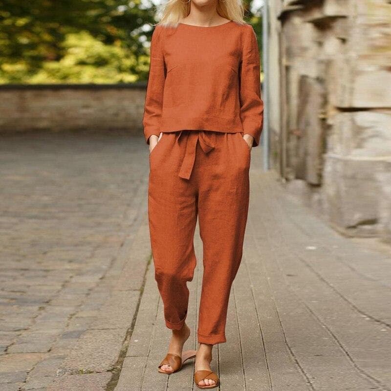 Elegant Hør Loungewear Sæt til Hverdagskomfort til Kvinder