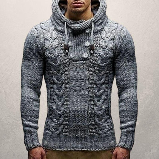 Herresweater - Kabelstrik - Høj Krave med Snøre - Slim Fit - Varm Strik