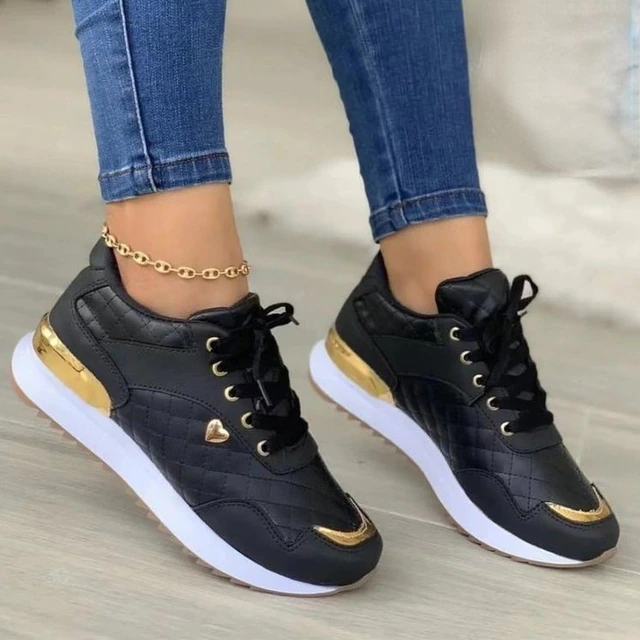 Dame Sneakers - Quiltet Design - Metaldetaljer - Komfortabel Luftpolstret Sål