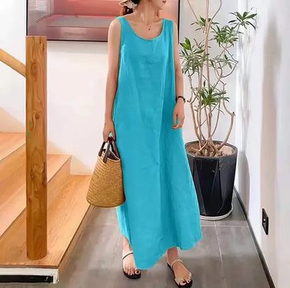 Women's Maxi Dress - Sleeveless Loose Fit - Light and Breathable - Round Neck Casual Look