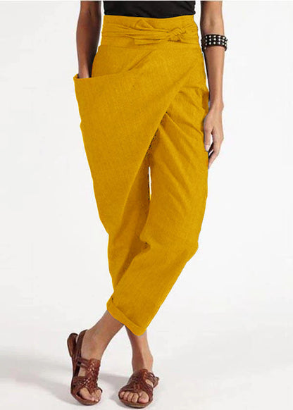 Women's Harem Pants – Asymmetric Cut – High Waist – Relaxed Fit – Light Cotton