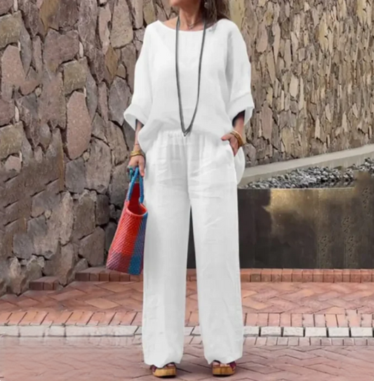 Women's Set - Loose Fit Blouse & Wide Pants - Breathable Lightweight Fabric