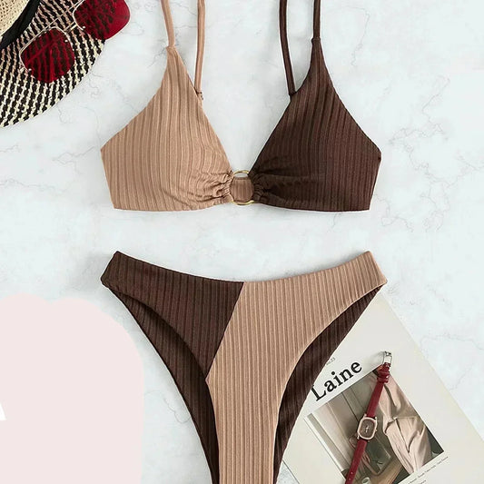 Women's Bikini Set – Push-Up Top – High Waist – Ribbed Stretch – Sculpting Fit
