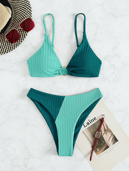 Women's Bikini Set – Push-Up Top – High Waist – Ribbed Stretch – Sculpting Fit