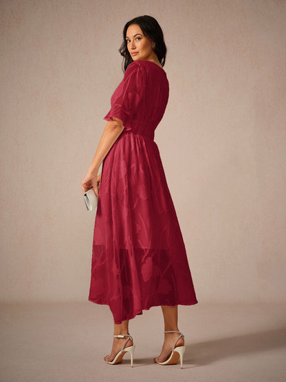 Women's Maxi Dress – Floral Lace – Elegant Fit – V-Neck – Flutter Sleeves