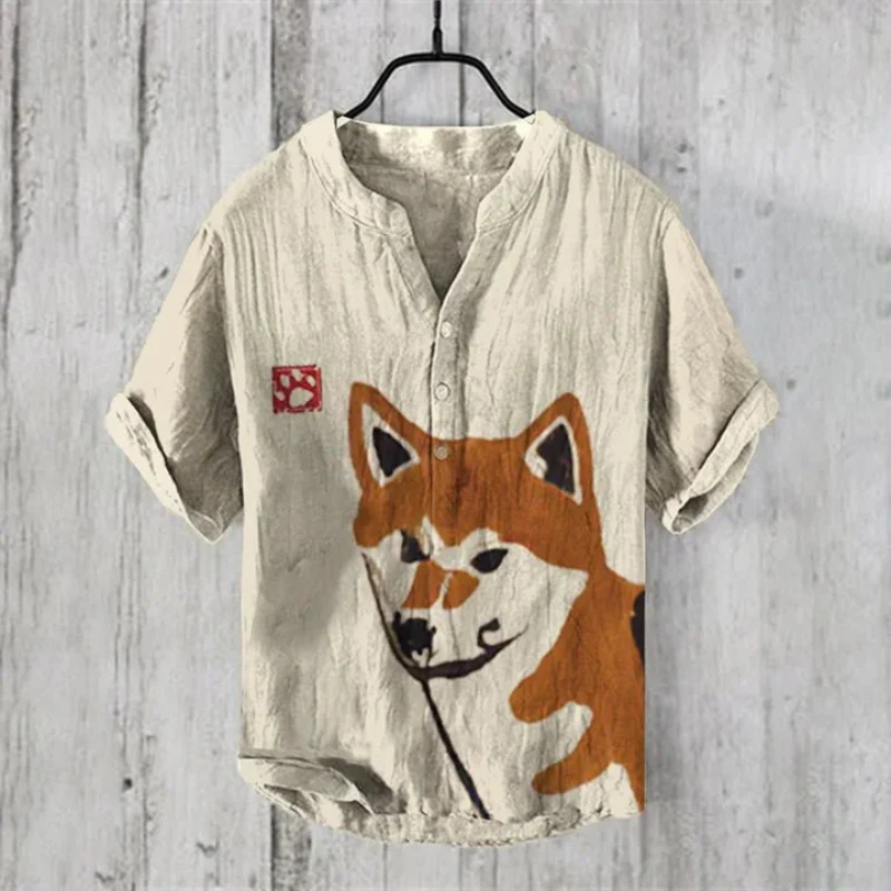Men's Shirt – Relaxed Fit – Short Sleeves – Breathable Blend – Cat Graphic Front