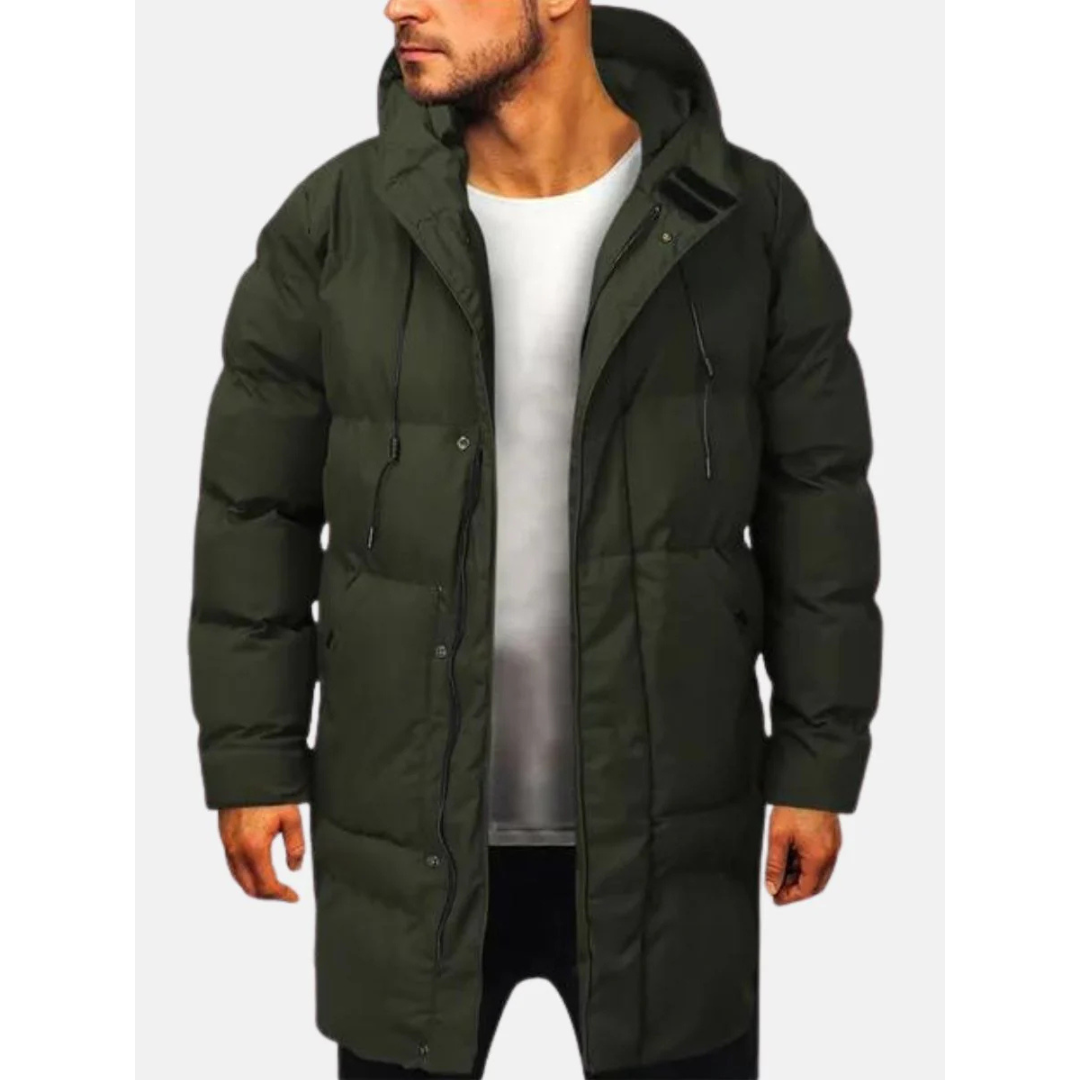 Men’s Puffer Jacket - Insulated Fabric - Regular Fit - Mid-Thigh Length - Hooded