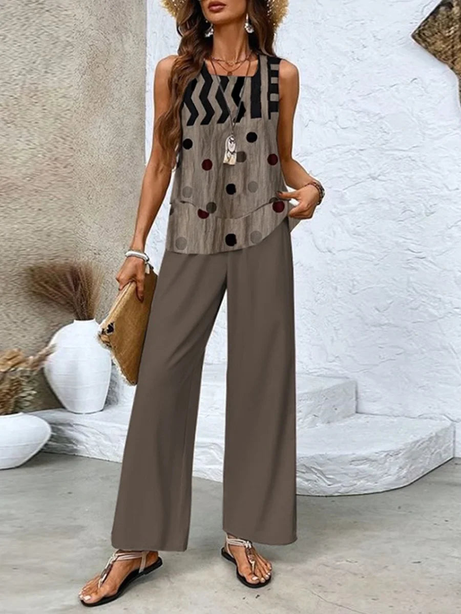 Women's Set – Sleeveless Top and Wide Pants – Relaxed Fit – Breathable Comfort