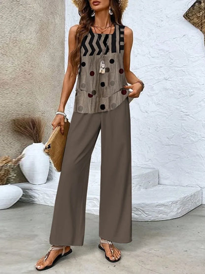 Women's Set – Sleeveless Top and Wide Pants – Relaxed Fit – Breathable Comfort