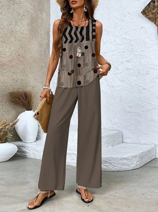 Women's Set – Sleeveless Top and Wide Pants – Relaxed Fit – Breathable Comfort