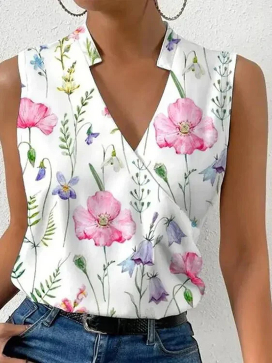 Women's Sleeveless Top – Tailored Fit – V-Neck – Floral – Lightweight and Breathable