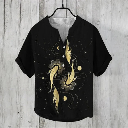 Men's Shirt – Relaxed Fit – Short Sleeves – Breathable Blend – Cat Graphic Front