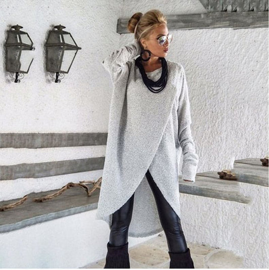 Women's Knit Sweater - Oversized Fit - Asymmetric Hem - Soft and Warm