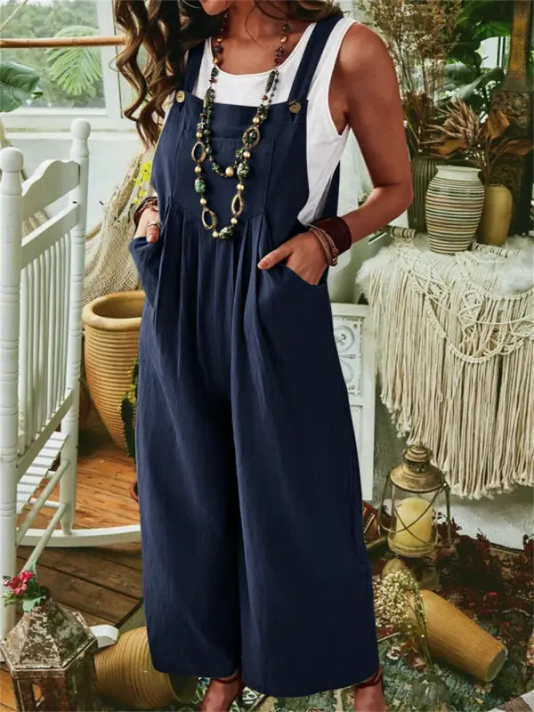 Women's Jumpsuit – Relaxed Fit – Wide Legs – Lightweight and Breathable – Adjustable Straps