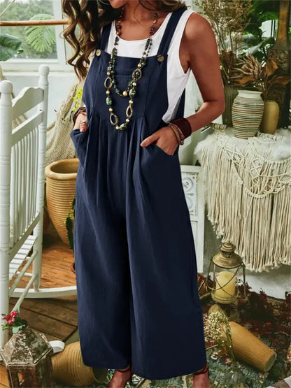 Women's Jumpsuit – Relaxed Fit – Wide Legs – Lightweight and Breathable – Adjustable Straps