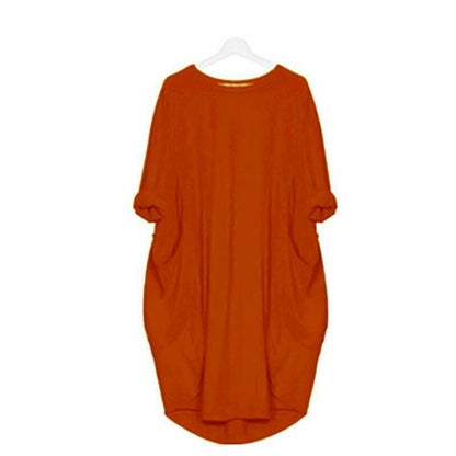 Women's Midi Dress – Relaxed Fit – Round Neck – Lightweight and Breathable – With Side Pockets