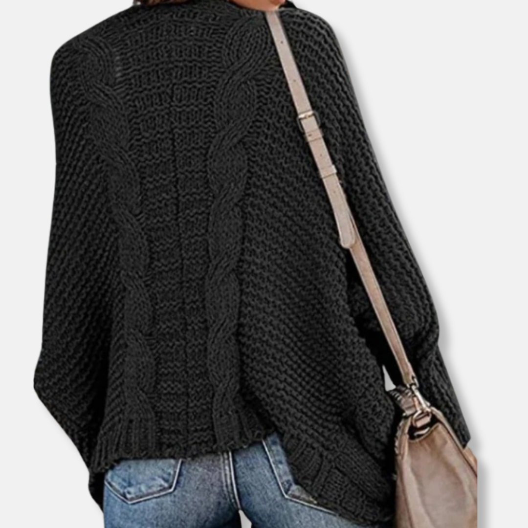 Isla Wool Oversized Cardigan | Ribbed Open Front Pockets Cardigan