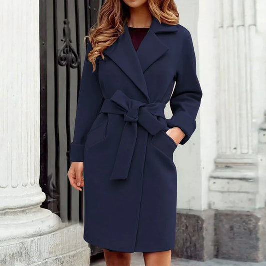 Women's Trench Coat – Tailored Fit – Belt at Waist – Knee Length – Classic Design