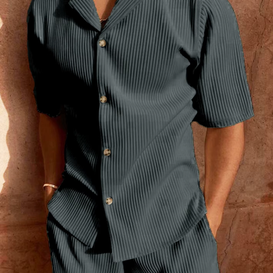 Men's Set – Relaxed Fit – Breathable Design – Ribbed Texture – Short Sleeves