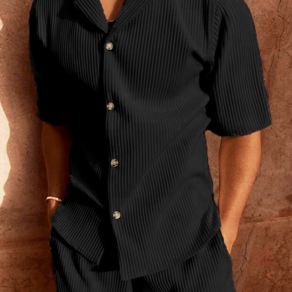 Men's Set – Relaxed Fit – Breathable Design – Ribbed Texture – Short Sleeves
