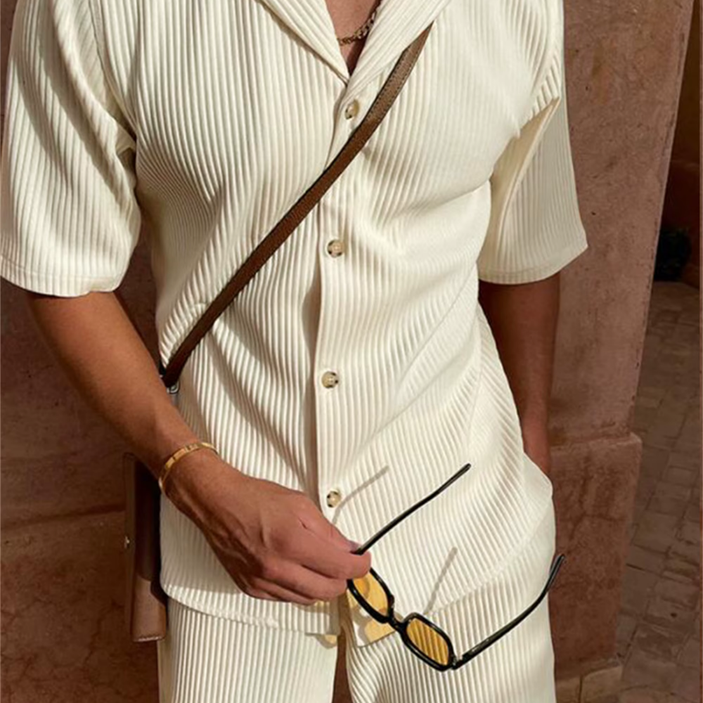 Men's Set – Relaxed Fit – Breathable Design – Ribbed Texture – Short Sleeves