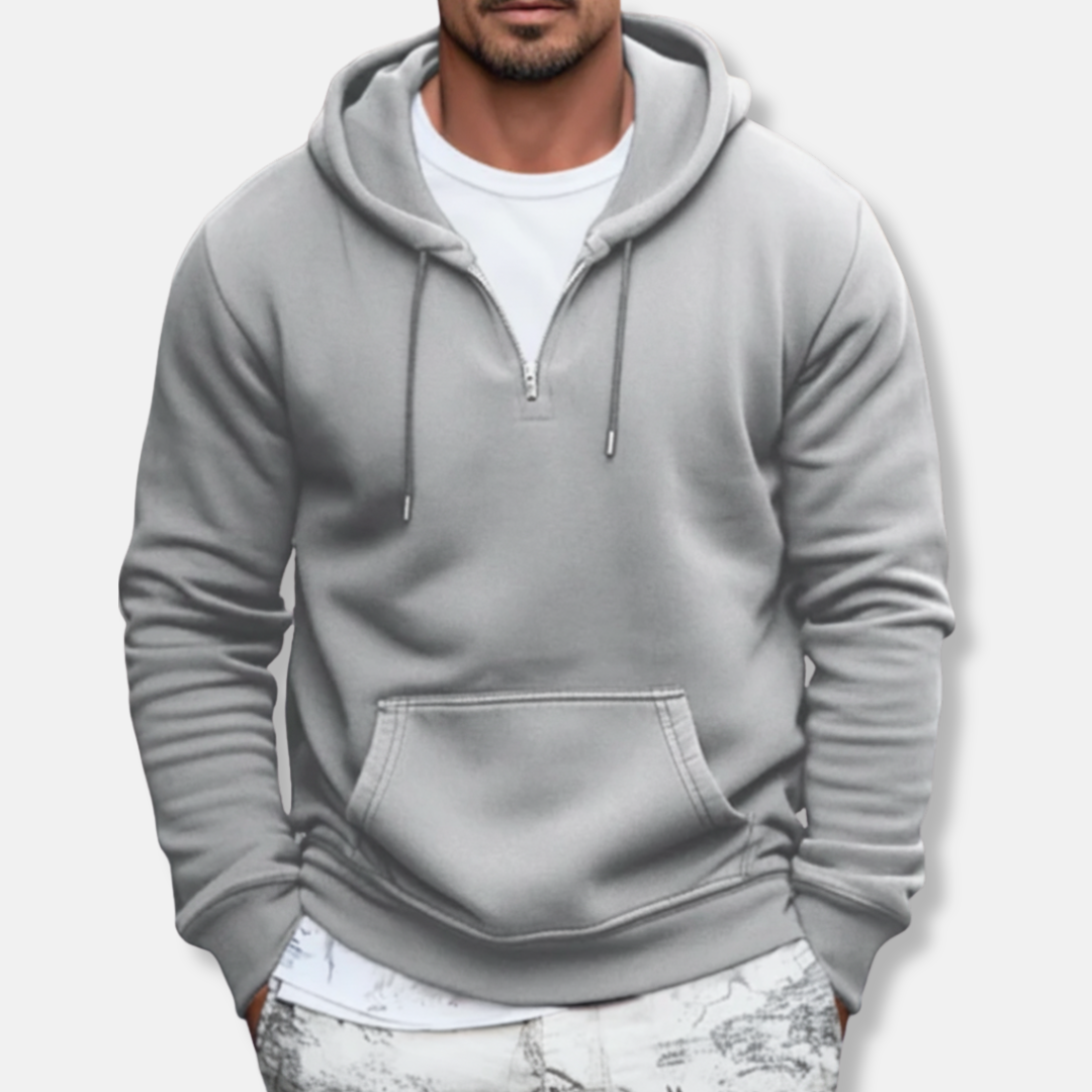 Men's Hoodie – Relaxed Fit – Soft Cotton Blend – Quarter Zip – Kangaroo Pocket