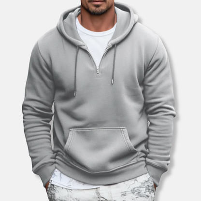 Men's Hoodie – Relaxed Fit – Soft Cotton Blend – Quarter Zip – Kangaroo Pocket