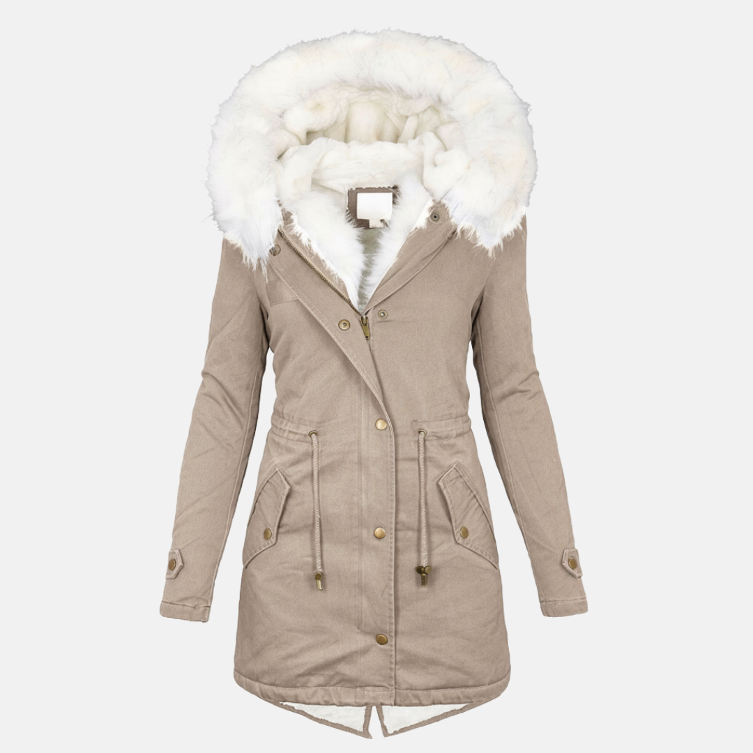 Women's Parka Jacket - Long Model - Water-Repellent - Faux Fur Hood - Adjustable Waist