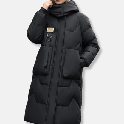 Women’s Coat - Oversized Fit - Maxi Length - Hooded High Collar