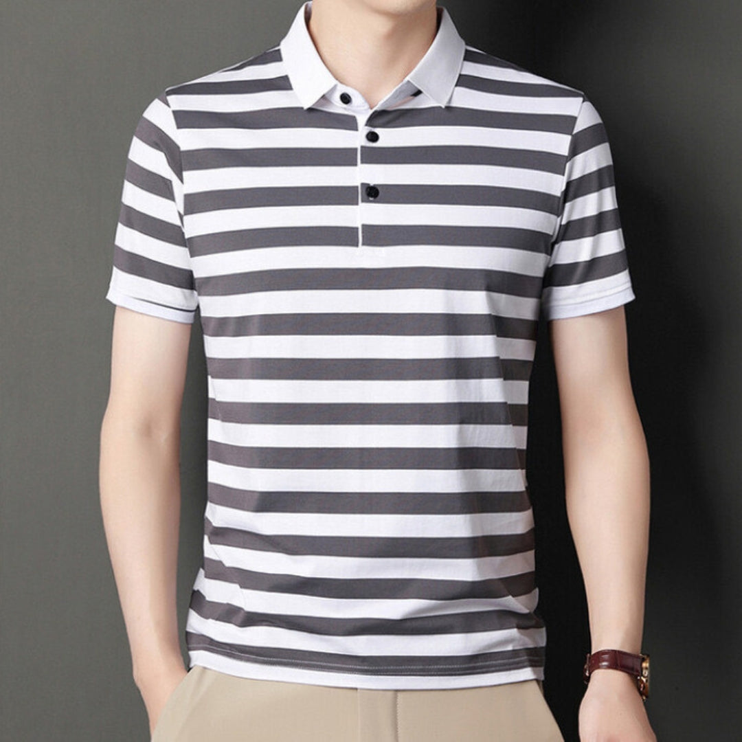 Men's Polo Shirt – Slim Fit – Soft Knit – Short Sleeve – Striped Design