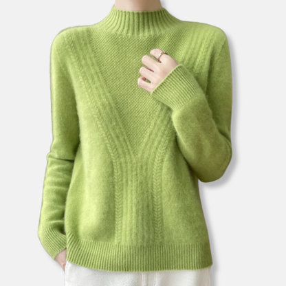 Women's Pullover Sweater – Relaxed Fit – Half-High Collar – Ribbed Design