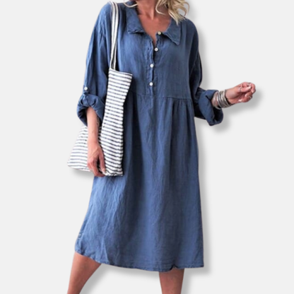 Women's Dress - Loose Fit - Knee Length - Light and Breathable with Button Closure