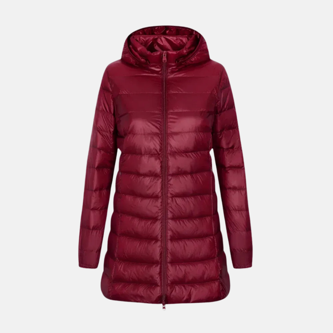 Women's Down Jacket – Tailored Fit – Mid-thigh Length – Padded – With Hood – Water-repellent